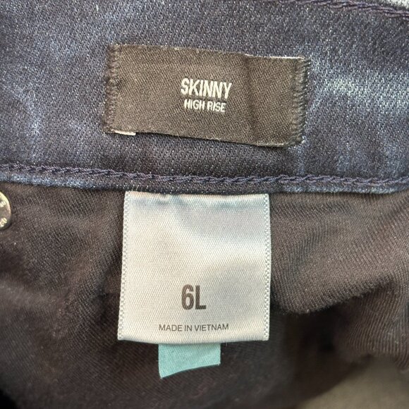 Express Skinny Jeans 6L Dark Wash Ripped Knee Raw Hem 6 Long Stretch High-Rise - Picture 8 of 9